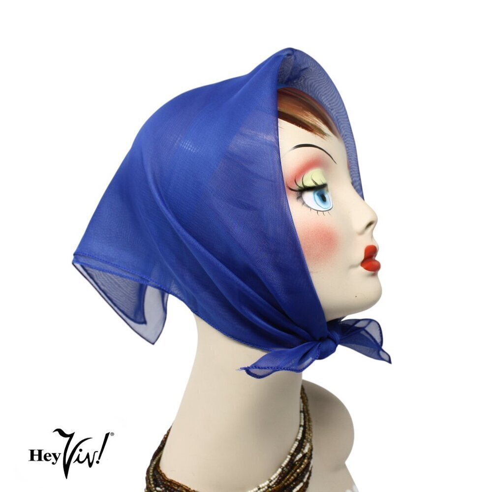 Royal Blue Sheer Chiffon Scarf 50s Style for Head Neck  21" Square - Hey Viv